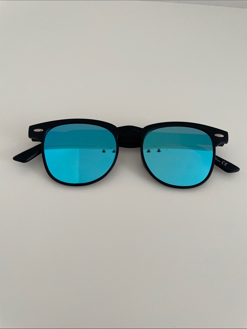Black Frame Square Sunglasses with Blue Mirrored Lenses